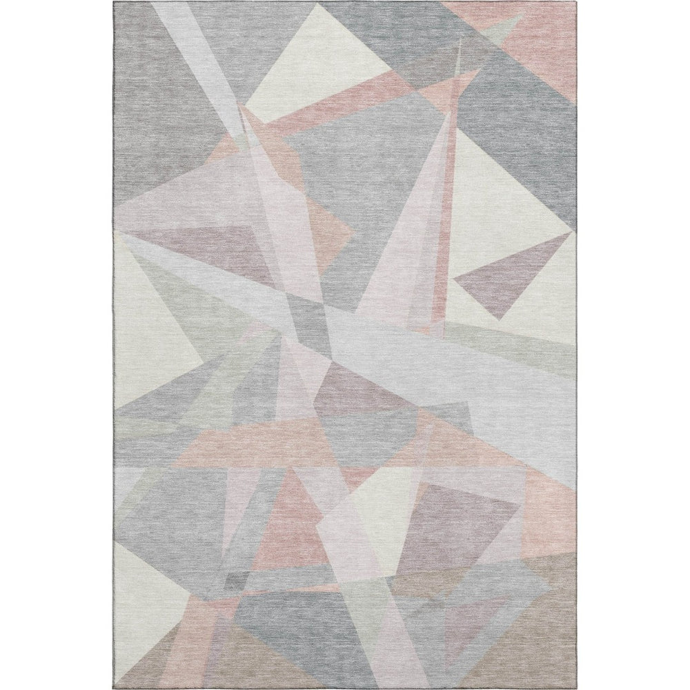HomeRoots 5' X 8' Blush Ivory & Gray Geometric Area Rug – Washable, UV Protected, Stain-Resistant & Soft! 696526