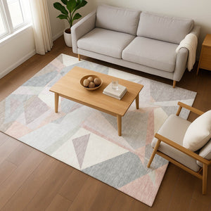HomeRoots 5' X 8' Blush Ivory & Gray Geometric Area Rug – Washable, UV Protected, Stain-Resistant & Soft! 696526