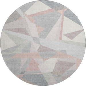 HomeRoots 8' Blush Ivory And Gray Geometric Round Rug - Washable, UV Resistant, Durable for High-Traffic Areas 696527