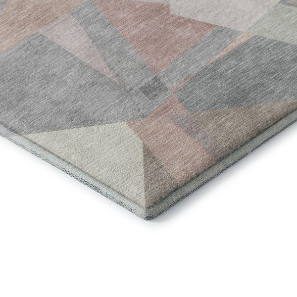 HomeRoots 8' Blush Ivory And Gray Geometric Round Rug - Washable, UV Resistant, Durable for High-Traffic Areas 696527