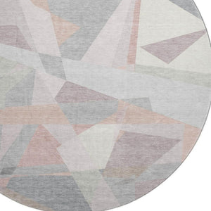 HomeRoots 8' Blush Ivory And Gray Geometric Round Rug - Washable, UV Resistant, Durable for High-Traffic Areas 696527