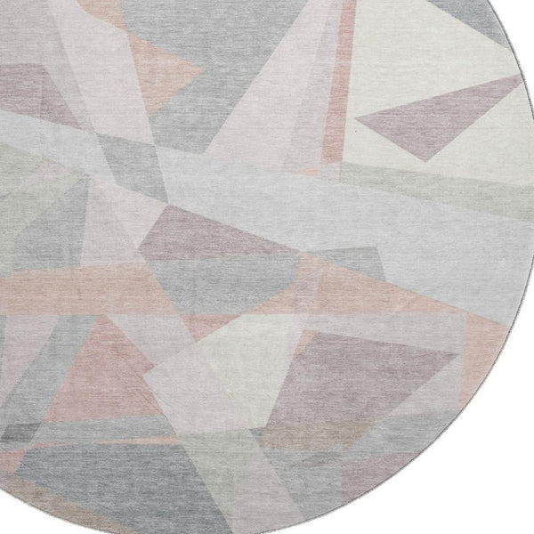 HomeRoots 8' Blush Ivory And Gray Geometric Round Rug - Washable, UV Resistant, Durable for High-Traffic Areas 696527