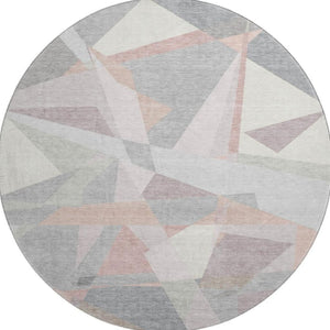HomeRoots 8' Blush Ivory And Gray Geometric Round Rug - Washable, UV Resistant, Durable for High-Traffic Areas 696527