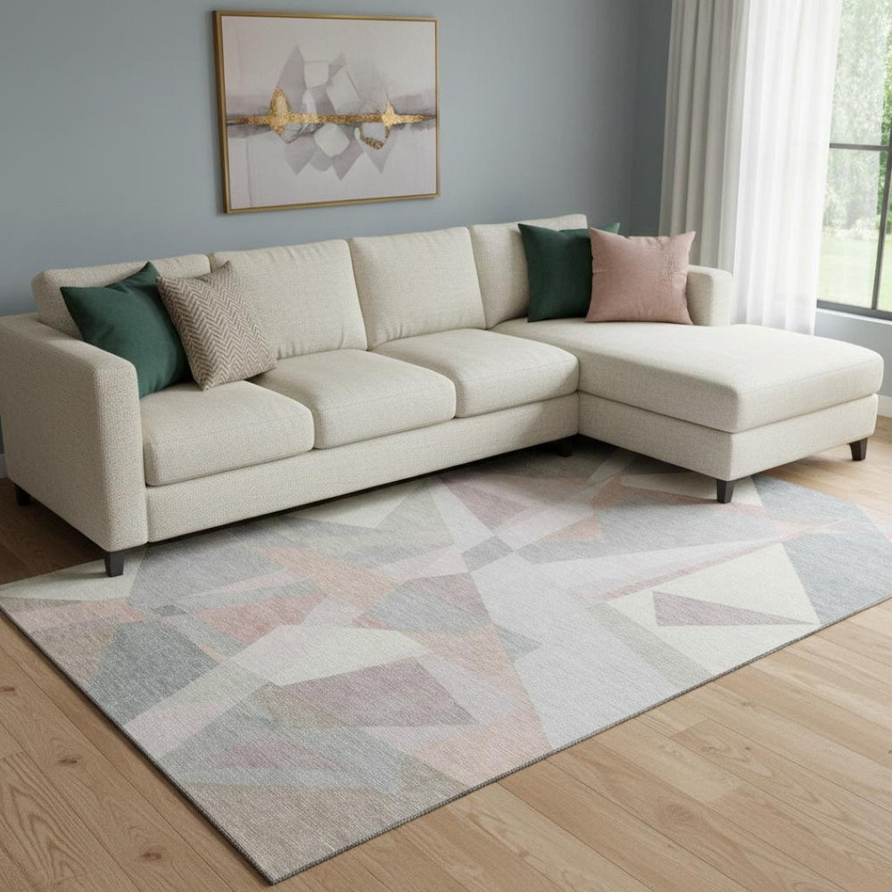 HomeRoots 8' X 10' Blush Ivory Gray Geometric Washable Area Rug - Stain Resistant, UV Protected, Durable Design 696528