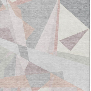 HomeRoots 9' X 12' Stylish Blush Ivory Gray Geometric Area Rug - Washable, UV Protected, Pet-Friendly Design 696529