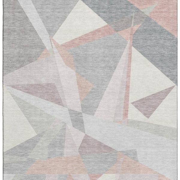 HomeRoots 9' X 12' Stylish Blush Ivory Gray Geometric Area Rug - Washable, UV Protected, Pet-Friendly Design 696529