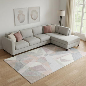 HomeRoots 10' X 14' Blush Ivory Gray Geometric Washable Area Rug - Durable, Stylish & UV Protected for Homes 696530