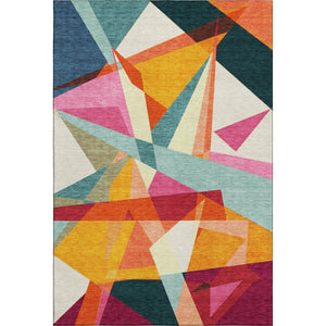 HomeRoots 5' X 8' Modern Ivory, Orange & Pink Geometric Area Rug - Washable, UV Protected & Stain Resistant! 696532