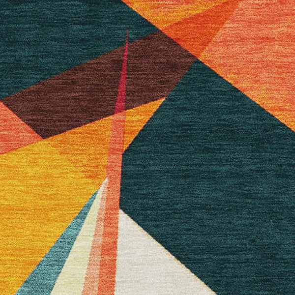 HomeRoots 5' X 8' Modern Ivory, Orange & Pink Geometric Area Rug - Washable, UV Protected & Stain Resistant! 696532