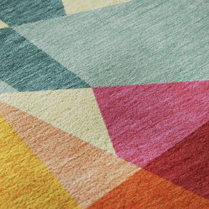 HomeRoots 8' Ivory Orange and Pink Geometric Washable Round Rug - Durable, Stain-Resistant, UV Protected Design 696533