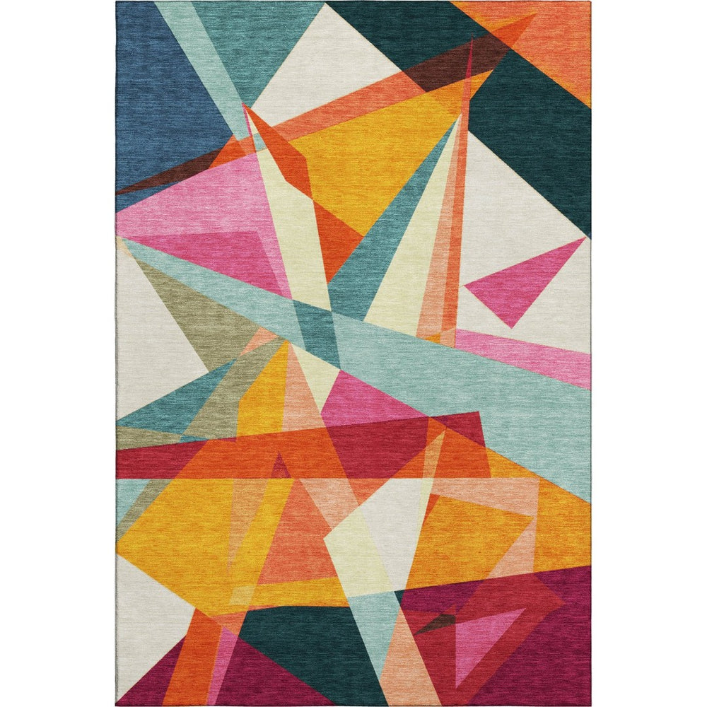 HomeRoots 8' X 10' Stylish Ivory, Orange & Pink Geometric Washable Area Rug with UV Defense & Non-Slip Backing 696534