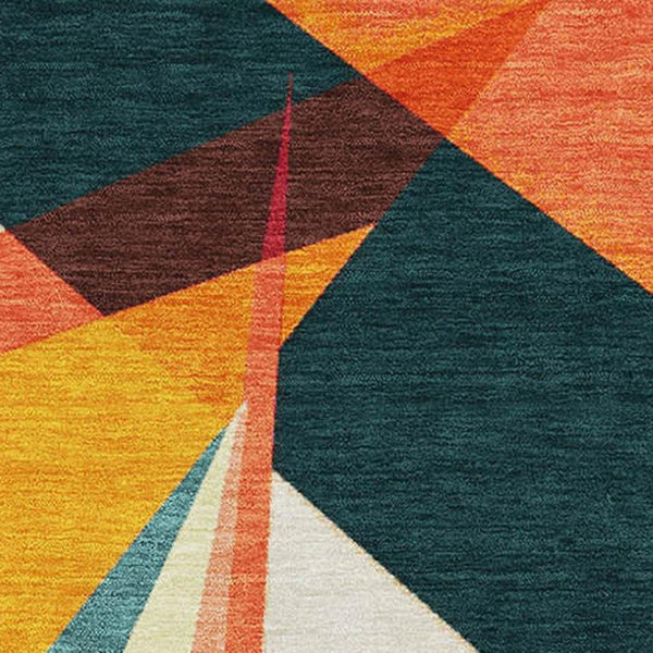 HomeRoots 8' X 10' Stylish Ivory, Orange & Pink Geometric Washable Area Rug with UV Defense & Non-Slip Backing 696534