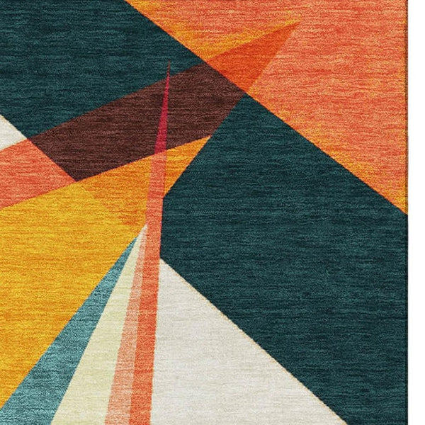 HomeRoots 8' X 10' Stylish Ivory, Orange & Pink Geometric Washable Area Rug with UV Defense & Non-Slip Backing 696534