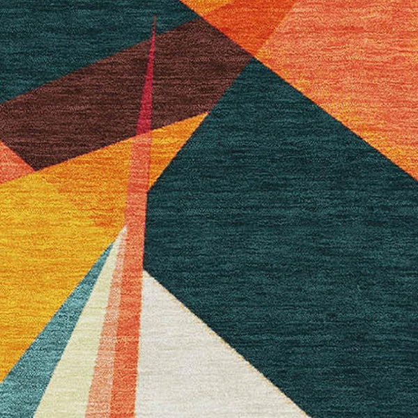 HomeRoots 9' X 12' Geometric Washable Area Rug in Ivory, Orange & Pink - UV-Protected, Stain-Resistant Design 696535