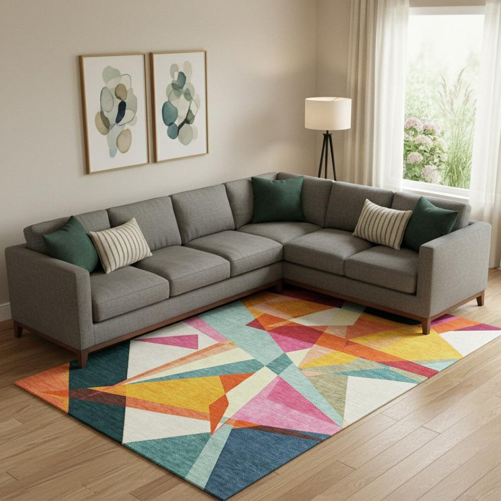 HomeRoots 10' X 14' Modern Geometric Area Rug in Ivory, Orange & Pink - Washable, UV-Protected & Stain-Resistant 696536