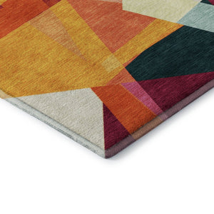 HomeRoots 10' X 14' Modern Geometric Area Rug in Ivory, Orange & Pink - Washable, UV-Protected & Stain-Resistant 696536