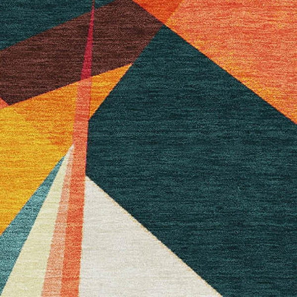 HomeRoots 10' X 14' Modern Geometric Area Rug in Ivory, Orange & Pink - Washable, UV-Protected & Stain-Resistant 696536
