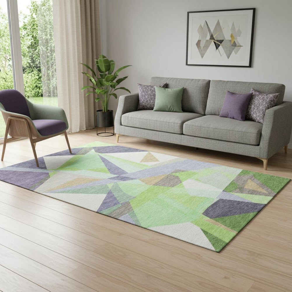 HomeRoots 5' X 8' Modern Geometric Lavender Green and Ivory Area Rug - Stain Resistant, UV Protected & Durable! 696538