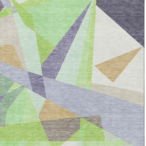 HomeRoots 5' X 8' Modern Geometric Lavender Green and Ivory Area Rug - Stain Resistant, UV Protected & Durable! 696538