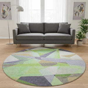 HomeRoots 8' Modern Geometric Round Rug in Soft Lavender Green & Ivory - Washable, UV Protected & Non-Slip 696539