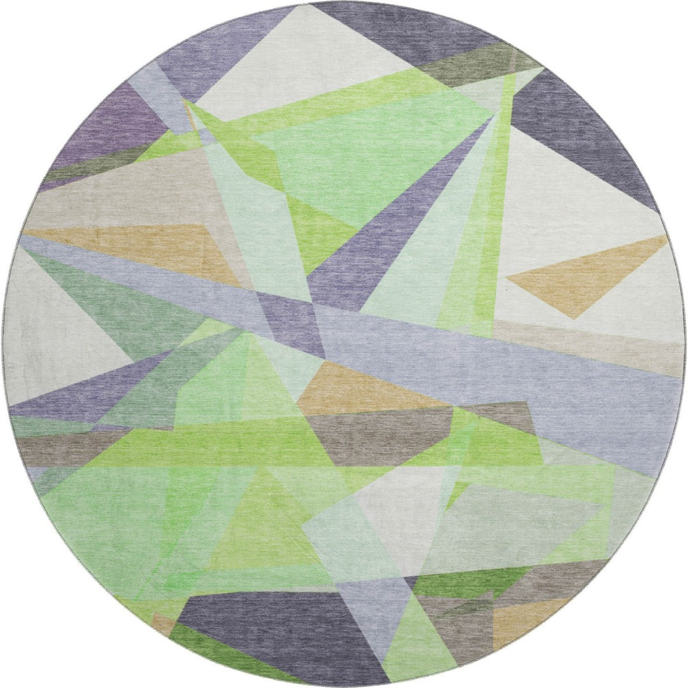 HomeRoots 8' Modern Geometric Round Rug in Soft Lavender Green & Ivory - Washable, UV Protected & Non-Slip 696539