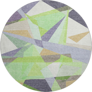 HomeRoots 8' Modern Geometric Round Rug in Soft Lavender Green & Ivory - Washable, UV Protected & Non-Slip 696539