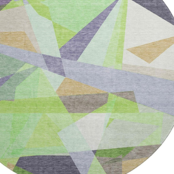 HomeRoots 8' Modern Geometric Round Rug in Soft Lavender Green & Ivory - Washable, UV Protected & Non-Slip 696539
