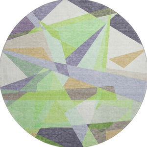 HomeRoots 8' Modern Geometric Round Rug in Soft Lavender Green & Ivory - Washable, UV Protected & Non-Slip 696539