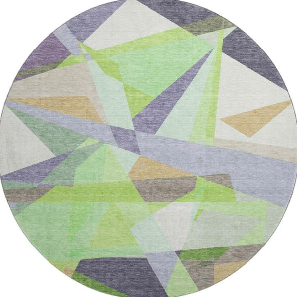 HomeRoots 8' Modern Geometric Round Rug in Soft Lavender Green & Ivory - Washable, UV Protected & Non-Slip 696539