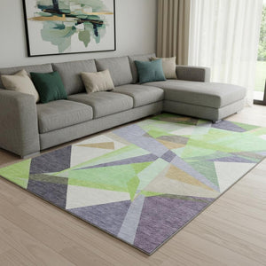 HomeRoots 8' X 10' Geometric Area Rug in Lavender Green & Ivory - Washable, UV-Protected, Non-Slip Design 696540