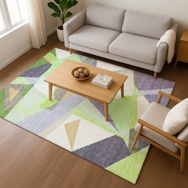 HomeRoots 8' X 10' Geometric Area Rug in Lavender Green & Ivory - Washable, UV-Protected, Non-Slip Design 696540