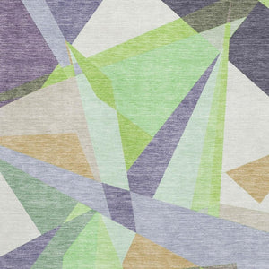 HomeRoots 8' X 10' Geometric Area Rug in Lavender Green & Ivory - Washable, UV-Protected, Non-Slip Design 696540