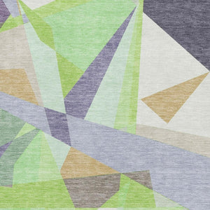 HomeRoots 9' X 12' Modern Geometric Lavender Green & Ivory Washable Area Rug with UV Protection & Non-Slip 696541