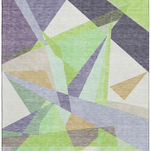 HomeRoots 9' X 12' Modern Geometric Lavender Green & Ivory Washable Area Rug with UV Protection & Non-Slip 696541