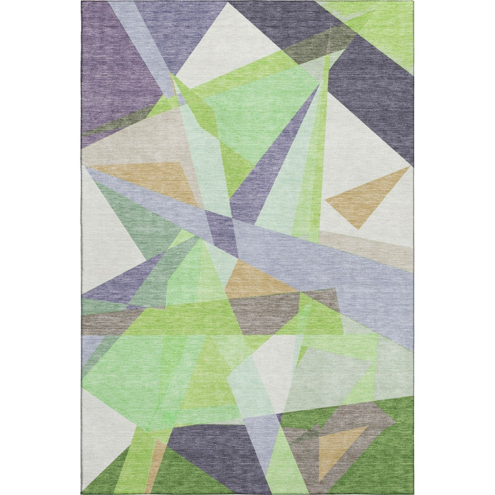 HomeRoots 10' X 14' Modern Lavender Green & Ivory Geometric Area Rug – Washable, Stain-Resistant, UV Protected 696542