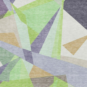 HomeRoots 10' X 14' Modern Lavender Green & Ivory Geometric Area Rug – Washable, Stain-Resistant, UV Protected 696542
