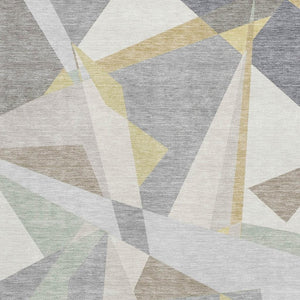 HomeRoots 5' X 8' Geometric Washable Area Rug in Pewter, Ivory & Wheat - UV-Resistant, Durable & Stylish Design 696544