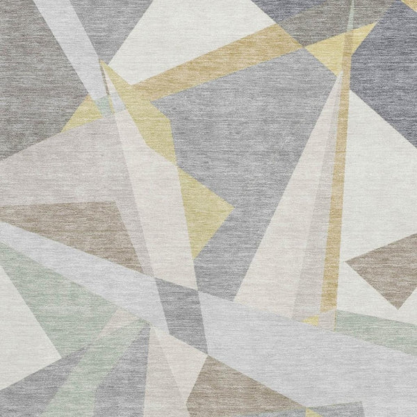 HomeRoots 5' X 8' Geometric Washable Area Rug in Pewter, Ivory & Wheat - UV-Resistant, Durable & Stylish Design 696544