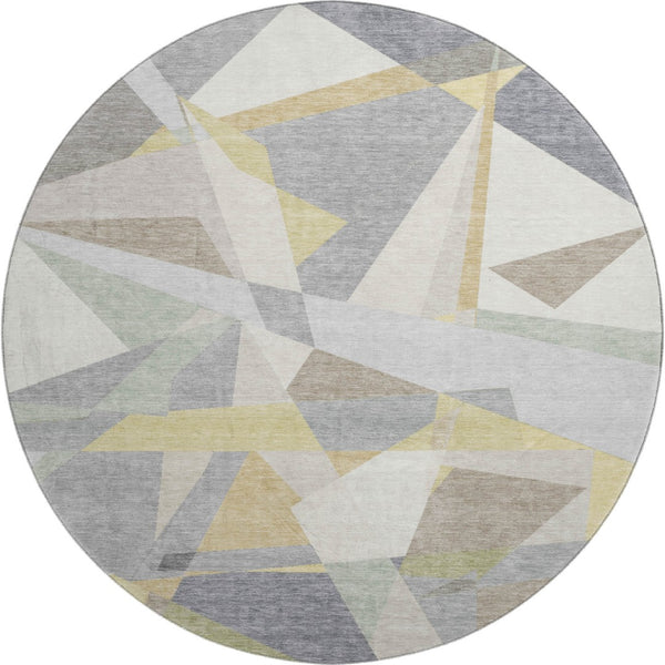 HomeRoots 8' Washable Round Rug in Pewter, Ivory & Wheat - Modern Geometric Design with UV Protection & Durability 696545