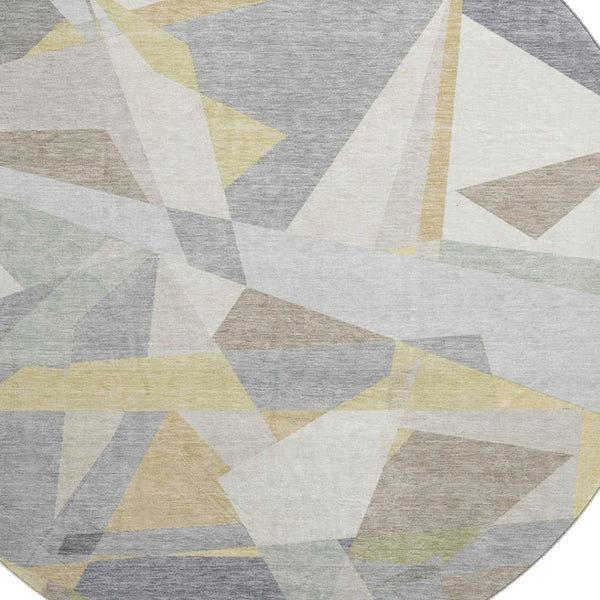 HomeRoots 8' Washable Round Rug in Pewter, Ivory & Wheat - Modern Geometric Design with UV Protection & Durability 696545