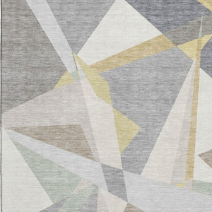 HomeRoots 8' X 10' Stylish Geometric Area Rug in Pewter, Ivory & Wheat - Washable, UV-Protected, Durable Design 696546