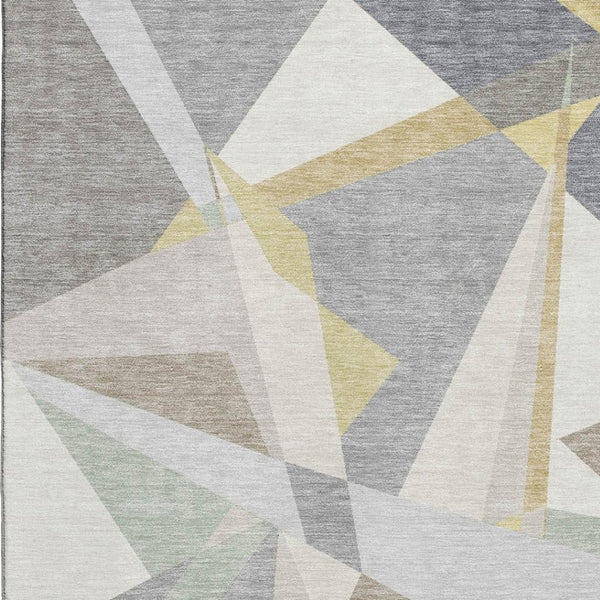 HomeRoots 8' X 10' Stylish Geometric Area Rug in Pewter, Ivory & Wheat - Washable, UV-Protected, Durable Design 696546