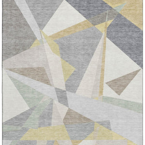 HomeRoots 8' X 10' Stylish Geometric Area Rug in Pewter, Ivory & Wheat - Washable, UV-Protected, Durable Design 696546