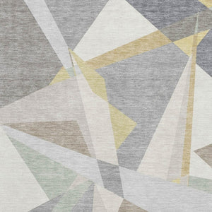 HomeRoots 9' X 12' Washable Geometric Area Rug in Pewter, Ivory & Wheat with UV Protection for Busy Homes 696547