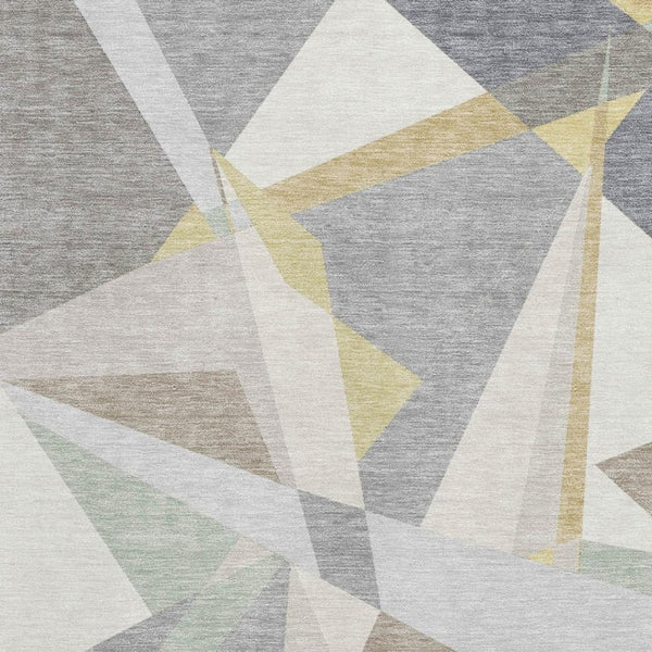 HomeRoots 9' X 12' Washable Geometric Area Rug in Pewter, Ivory & Wheat with UV Protection for Busy Homes 696547