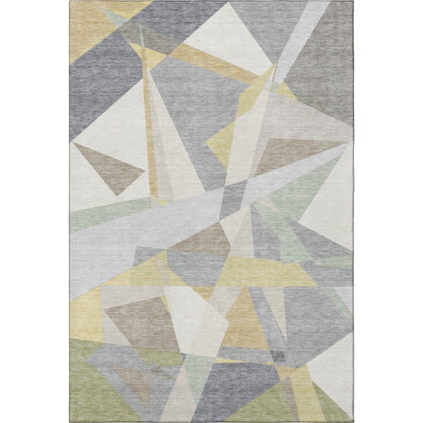 HomeRoots 10' X 14' Geometric Area Rug in Pewter, Ivory & Wheat – Washable, Stylish, UV Protected & Non-Slip! 696548