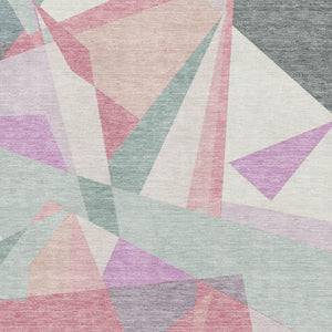 HomeRoots 5' X 8' Stylish Pale Aqua, Blush & Sage Geometric Area Rug – Durable, Washable & UV Resistant Design 696550