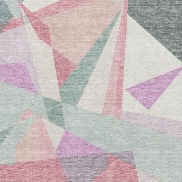 HomeRoots 5' X 8' Stylish Pale Aqua, Blush & Sage Geometric Area Rug – Durable, Washable & UV Resistant Design 696550