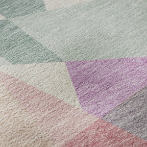 HomeRoots 8' Modern Geometric Washable Round Rug in Pale Aqua, Blush & Sage - Durable, Stain-Resistant Design 696551