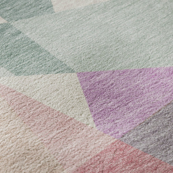 HomeRoots 8' Modern Geometric Washable Round Rug in Pale Aqua, Blush & Sage - Durable, Stain-Resistant Design 696551